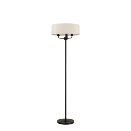 Banyan 3 Light Switched Floor Lamp With 45cm x 15cm Dual Faux Silk Fabric Shade Matt Black/Nude Beige - thumbnail 5