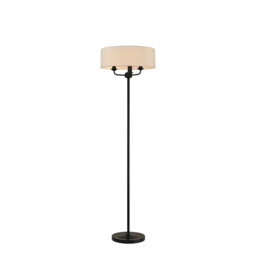Banyan 3 Light Switched Floor Lamp With 45cm x 15cm Dual Faux Silk Fabric Shade Matt Black/Nude Beige - thumbnail 1