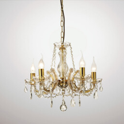 Gabrielle Chandelier Glass Sconce & Glass Crystal Droplets 5 Light E14 Polished Brass Finish - thumbnail 2