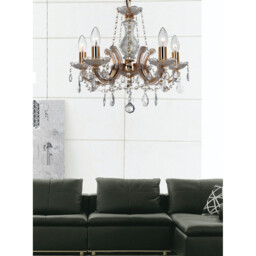 Gabrielle Chandelier Glass Sconce & Glass Crystal Droplets 5 Light E14 Polished Brass Finish - thumbnail 3