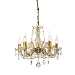 Gabrielle Chandelier Glass Sconce & Glass Crystal Droplets 5 Light E14 Polished Brass Finish
