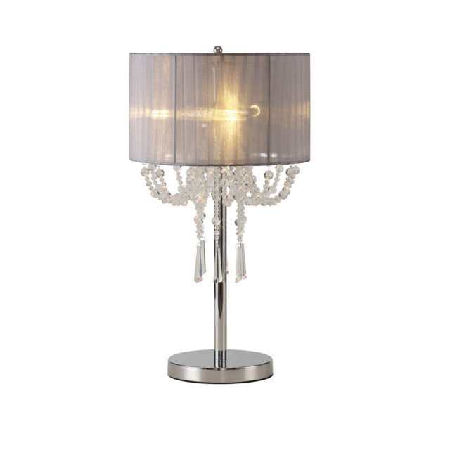 Freida Table Lamp With Grey Shade 3 Light E14 Polished Chrome/Crystal - image 1
