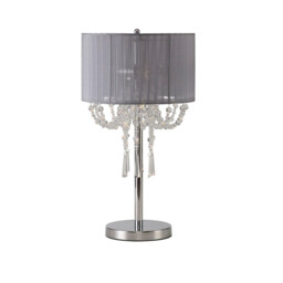 Freida Table Lamp With Grey Shade 3 Light E14 Polished Chrome/Crystal - thumbnail 3