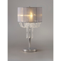 Freida Table Lamp With Grey Shade 3 Light E14 Polished Chrome/Crystal - thumbnail 2