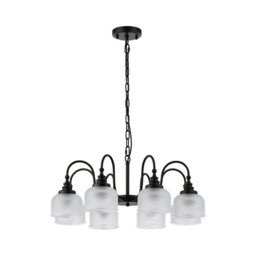 DeRuyter 73cm Semi Flush/Pendant, 8 Light E27, Satin Black/Clear Glass - thumbnail 5