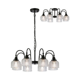 DeRuyter 73cm Semi Flush/Pendant, 8 Light E27, Satin Black/Clear Glass - thumbnail 1