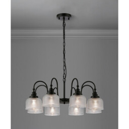 DeRuyter 73cm Semi Flush/Pendant, 8 Light E27, Satin Black/Clear Glass - thumbnail 3