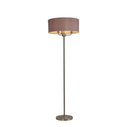 Banyan 3 Light Switched Floor Lamp With 50cm x 20cm Dual Faux Silk Shade, Taupe/Halo Gold Satin Nickel
