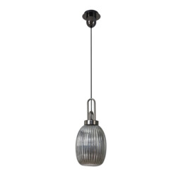 Yorktown Ceiling Pendant E27 With 20cm Almond Ribbed Glass, Smoked Black Chrome, Matt Black - thumbnail 5