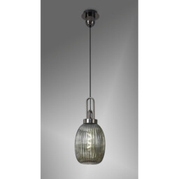 Yorktown Ceiling Pendant E27 With 20cm Almond Ribbed Glass, Smoked Black Chrome, Matt Black - thumbnail 3