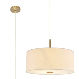 Baymont Antique Brass 5 Light E27 Single Pendant With 60cm x 22cm Faux Silk Shade, Ivory Pearl/White Laminate