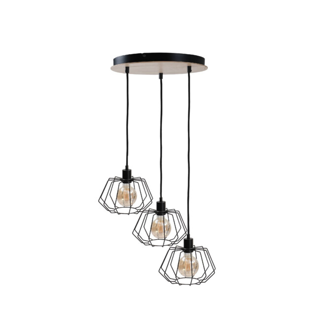 Soho Cluster Pendant Ceiling Light Wood, 32cm, 3x E27