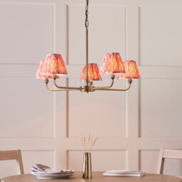 Lille Antique Brass Plate Pendant Light with Coral Pink Fabric Ikat Shade 16cm 5x B22 - thumbnail 2