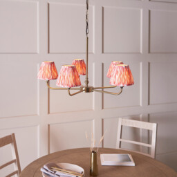 Lille Antique Brass Plate Pendant Light with Coral Pink Fabric Ikat Shade 16cm 5x B22 - thumbnail 5