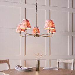 Lille Antique Brass Plate Pendant Light with Coral Pink Fabric Ikat Shade 16cm 5x B22 - thumbnail 3