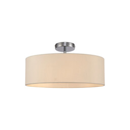 Baymont Polished Chrome 3 Light E27 Drop Flush, With 45cm x 15cm Faux Silk Shade, Ivory Pearl/White Laminate