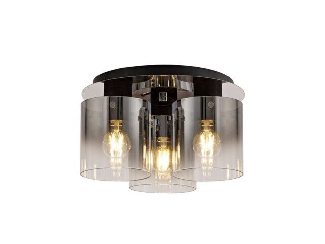 Ghent Round Ceiling Flush, 3 Light Flush Fitting, Black, Smoke Fade Glass - image 1