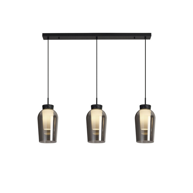 Nora Linear Pendant, 3 Light Adjustable E27, Black/Black Marble/Chrome Glass With Frosted Inner - image 1