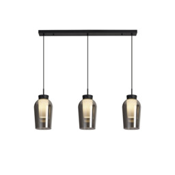 Nora Linear Pendant, 3 Light Adjustable E27, Black/Black Marble/Chrome Glass With Frosted Inner - thumbnail 1