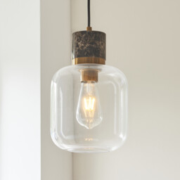 Travi Slim Pendant Ceiling Light Dark Brown Emperador Marble, Vintage Brass & Clear Glass E27 - thumbnail 5