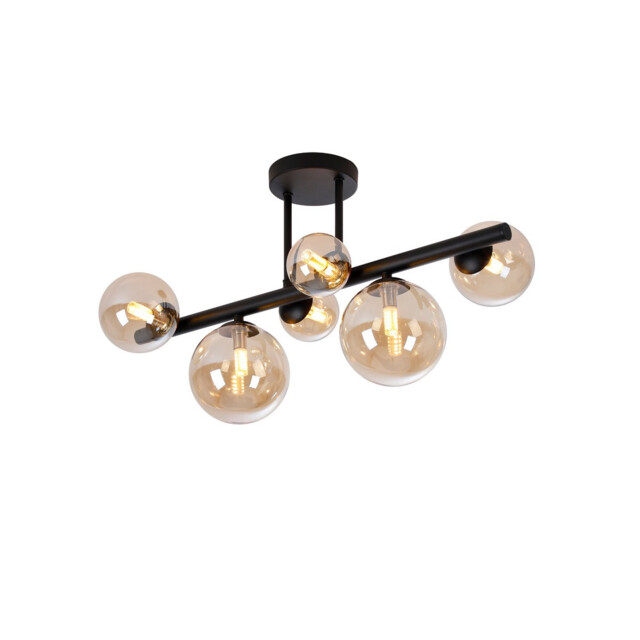 Marshall Semi Flush Ceiling Lamp, 6 Light G9, Satin Black, Amber Plated Glass - image 1