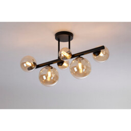 Marshall Semi Flush Ceiling Lamp, 6 Light G9, Satin Black, Amber Plated Glass - thumbnail 3