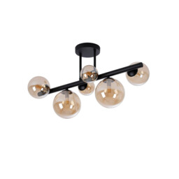 Marshall Semi Flush Ceiling Lamp, 6 Light G9, Satin Black, Amber Plated Glass - thumbnail 5