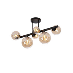 Marshall Semi Flush Ceiling Lamp, 6 Light G9, Satin Black, Amber Plated Glass - thumbnail 1