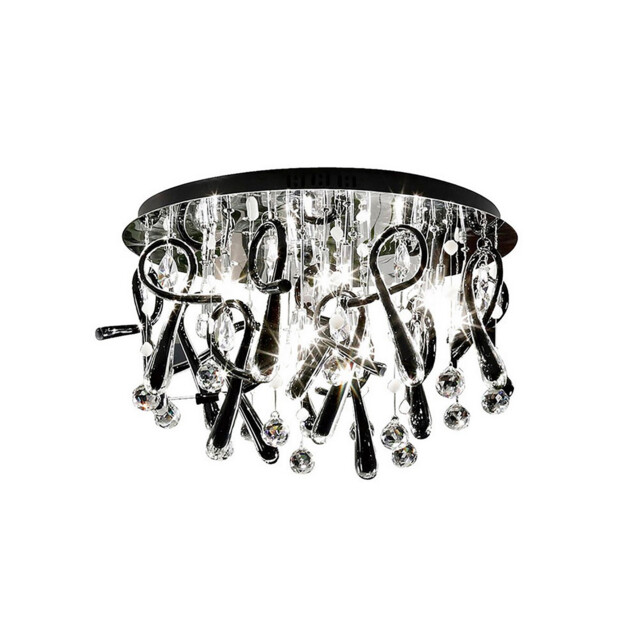 Class Flush Ceiling Round 20 Light G4 Polished Chrome/Black Glass/Crystal - image 1