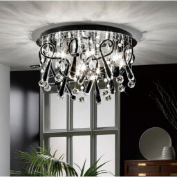 Class Flush Ceiling Round 20 Light G4 Polished Chrome/Black Glass/Crystal - thumbnail 2