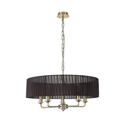 Banyan 5 Light Multi Arm Pendant With 60cm x 15cm Organza Shade Antique Brass/Black - thumbnail 5