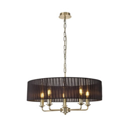 Banyan 5 Light Multi Arm Pendant With 60cm x 15cm Organza Shade Antique Brass/Black - thumbnail 1