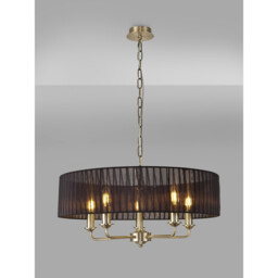 Banyan 5 Light Multi Arm Pendant With 60cm x 15cm Organza Shade Antique Brass/Black - thumbnail 2