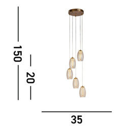 Cyclone 5 Light Pendant Bronze, Champagne Glass - thumbnail 3