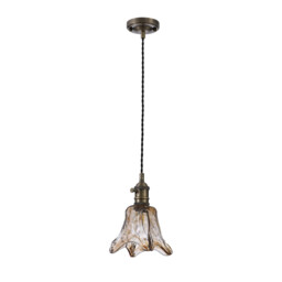Leyden Switched Ceiling Pendant 1.5m, E27, Antique Brass, Black Twisted Cable, Brown Flower Glass - thumbnail 5