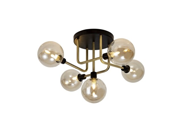 Humphrey Flush Semi Flush Ceiling, 5 Light G9, Matt Black, Antique Brass, Cognac Glass - image 1