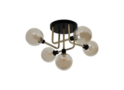 Humphrey Flush Semi Flush Ceiling, 5 Light G9, Matt Black, Antique Brass, Cognac Glass - thumbnail 3
