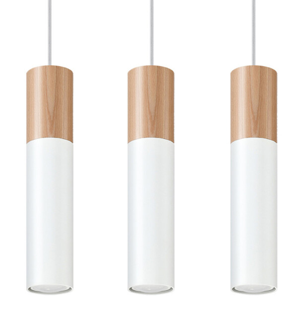 Pablo Triple Hanging Pendant Light White, Natural Wood GU10 - image 1
