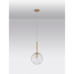Coen 25cm Globe Pendant Ceiling Light Brass Gold Metal Clear Glass LED E27 - thumbnail 3