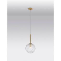 Coen 25cm Globe Pendant Ceiling Light Brass Gold Metal Clear Glass LED E27 - thumbnail 5