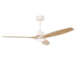 Stem 133cm Ceiling Fan White With Light Wood Blades, Sandblasted LED 20.2W CCT 3000-4000-5000K On-Off