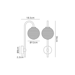 Tivoli Curved Arm Wall Light, 1 Light G9, IP44, Brass Gold/Amber Ribbed Round Glass - thumbnail 2