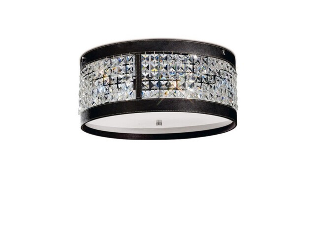 Celsa Ceiling Cylindrical 4 Light Polished Chrome, Dark Brown Faux Leather, Crystal - image 1