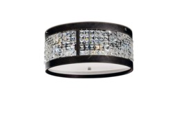Celsa Ceiling Cylindrical 4 Light Polished Chrome, Dark Brown Faux Leather, Crystal