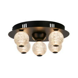 Asteroid LED Flush Light, Black Metal with Clear Acrylic Balls