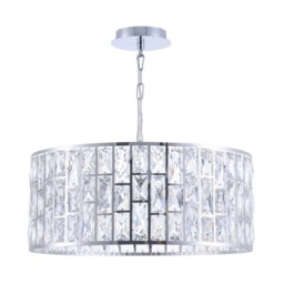 Gelid Chandelier Cylindrical Pendant Chrome & Crystal, 4 Light, E27