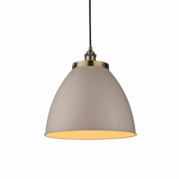 Franklin 33cm Dome Pendant Satin Taupe, Antique Brass Plate, E27