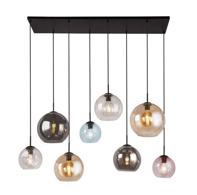 Mardi Gras 8 Light Bar Pendant Matt Black, Multi Colour Glass Shades - image 1
