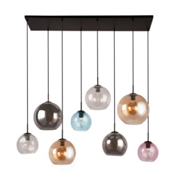 Mardi Gras 8 Light Bar Pendant Matt Black, Multi Colour Glass Shades - thumbnail 3
