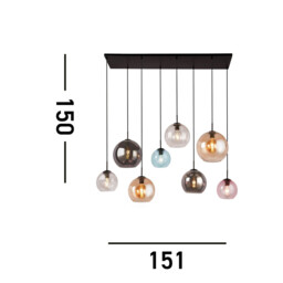 Mardi Gras 8 Light Bar Pendant Matt Black, Multi Colour Glass Shades - thumbnail 5
